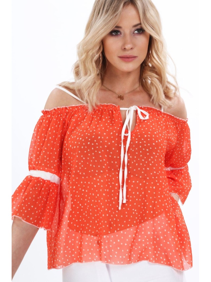 Orangefarbene Bluse mit nackten Schultern MP28855 – Online-Shop – Boutique